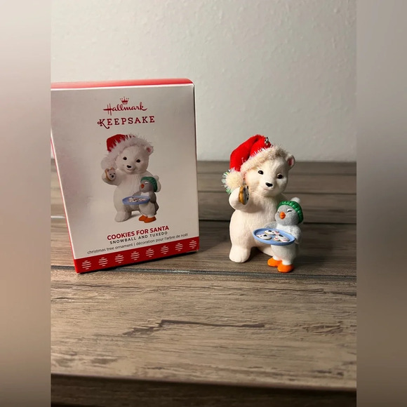HALLMARK NEW 2017 “COOKIES FOR SANTA”Christmas ORNAMENT  SNOWBALL & TUXEDO #17th - Picture 1 of 10